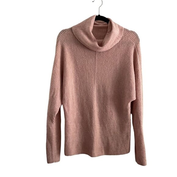 Express Women S Light Pink Waffle Knit Thermal Wedge Turtleneck Sweater NWT - Picture 2 of 11